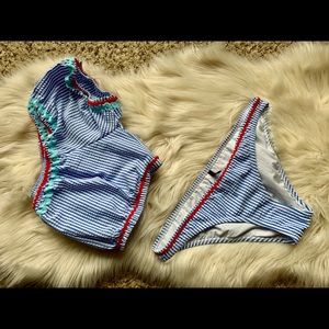 J.Crew Seersucker Off-the-Shoulder Rick Rack Suit